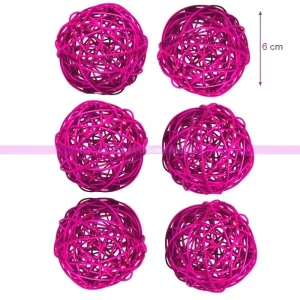 Doge Sachet De 6 Boules En Rotin Rose Fuchsia, Diamètre 6 Cm, Pour Une Déco Festive grande qualité 6